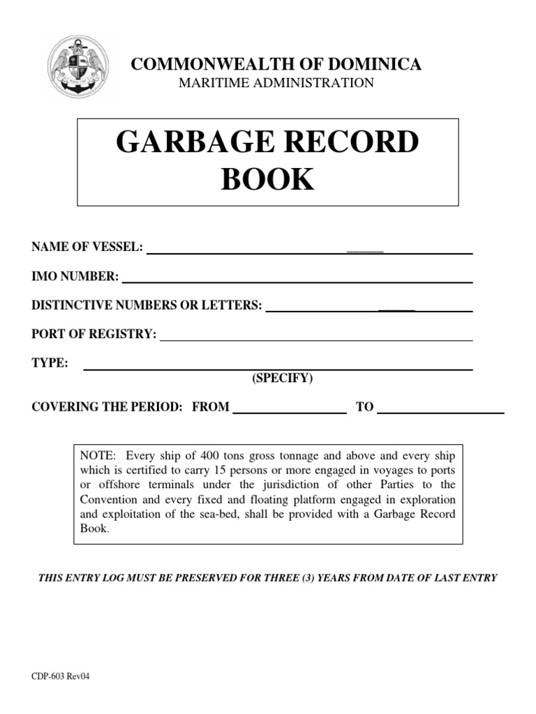 Garbage Record PDF Ships Shipping