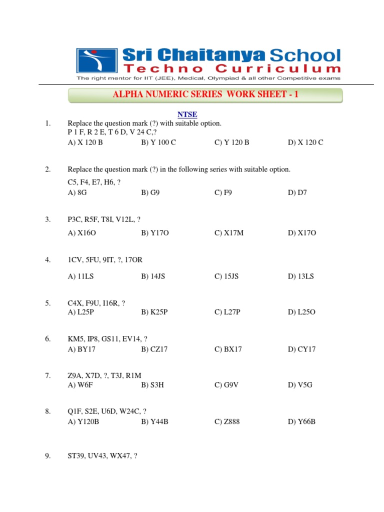 Alpha Numeric Series Work Sheet (1403) | PDF | Linguistics | Human ...