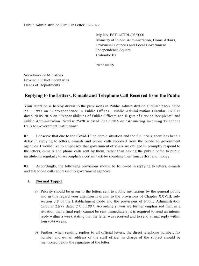 Guidelines for Official Replies to Public | PDF | Mail | Email Address