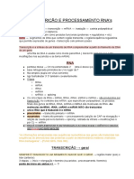 Resumo TRANSCRIÇÃO E PROCESSAMENTO RNA's