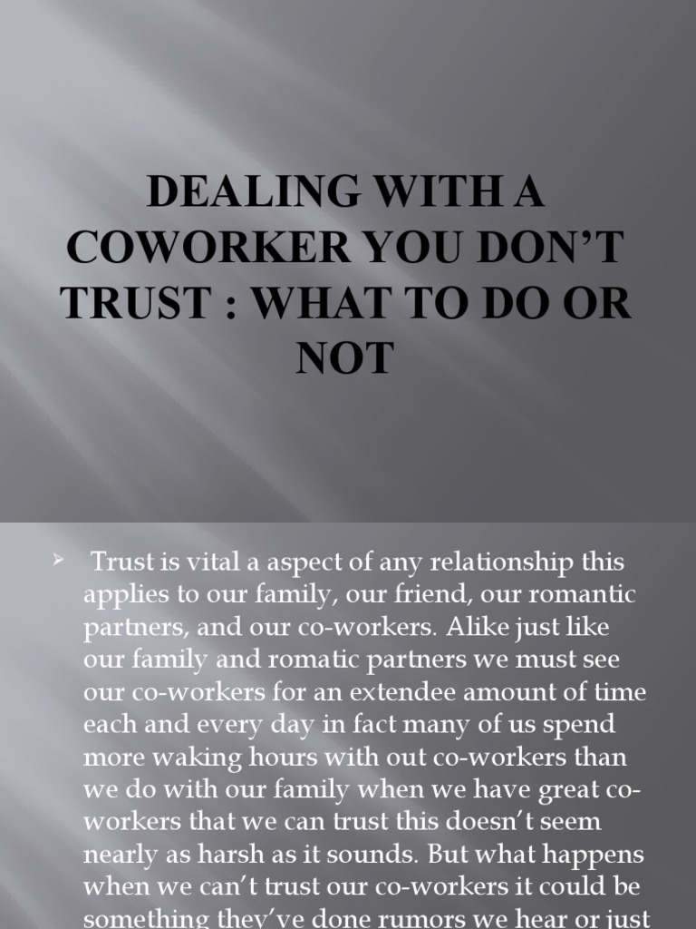 Dealing With A Coworker You Don't Trust PDF Communication Psychology