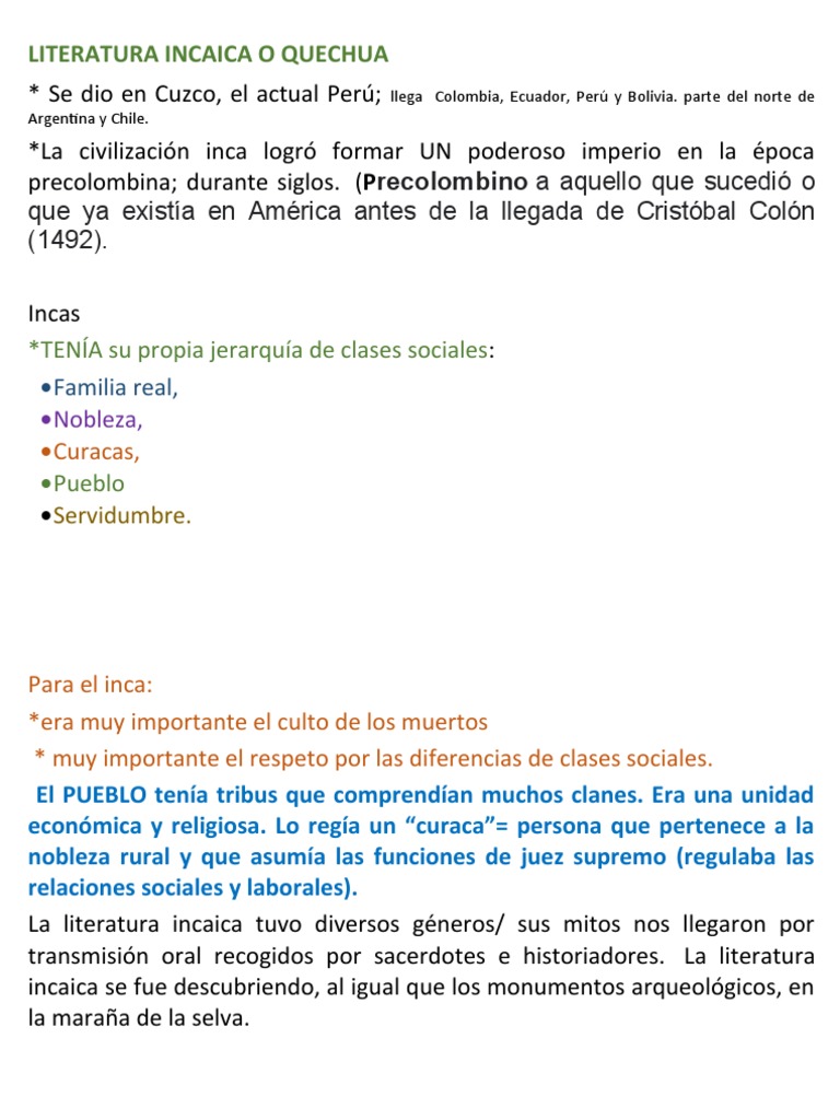 Literatura Incaica | PDF | Imperio Inca