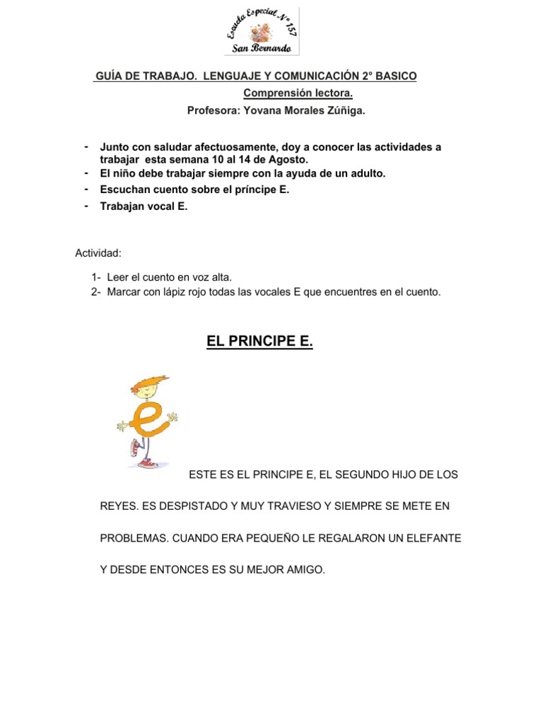 Actividades de Lenguaje 2° Básico: Vocal E | PDF | Artes del Lenguaje y ...