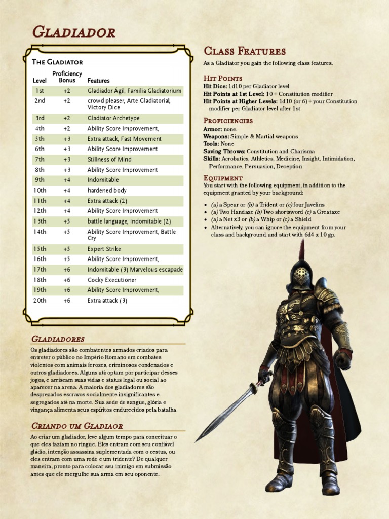 Gladiador: Classe e Habilidades D&D 5E | PDF | Gladiador