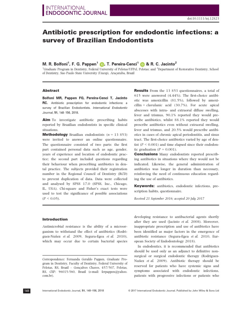 IV Antibiotic Prescription For Endodontic Infections A Survey of