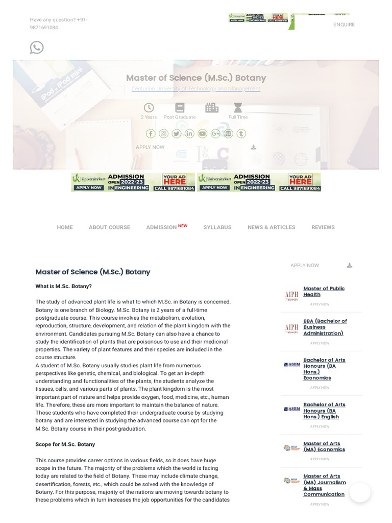 Master of Science (M SC ) Botany Course at Centurion University