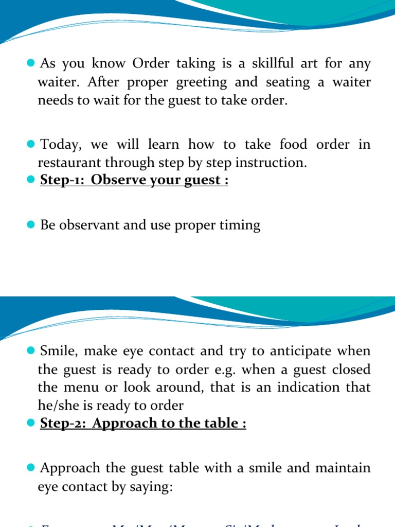 Order Taking Best Practices for Waitstaff | PDF | Waiting Staff | Menu