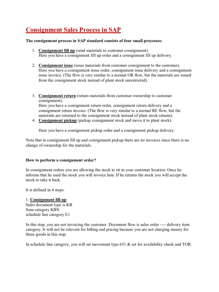 Consignment Sales Process in SAP | PDF | Finance & Money Management