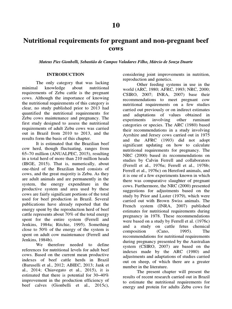 Nutritional Requirements For Pregnant and NonPregnant Beef Cows PDF