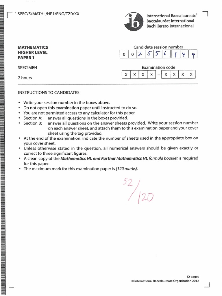 Ib HL Math Spec 2014 p1 | PDF