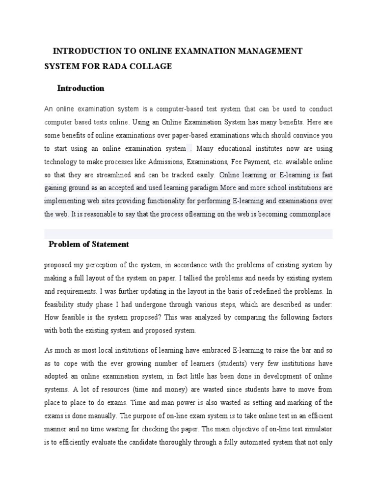 Online Examination System Overview | PDF | Educational Technology ...