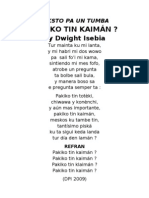 PAKIKO TIN KAIMÁN? by Dwight Isebia The Papiamentu Lyrics For A Song Dealing With The Existence of Alligators (Or Crocodiles)