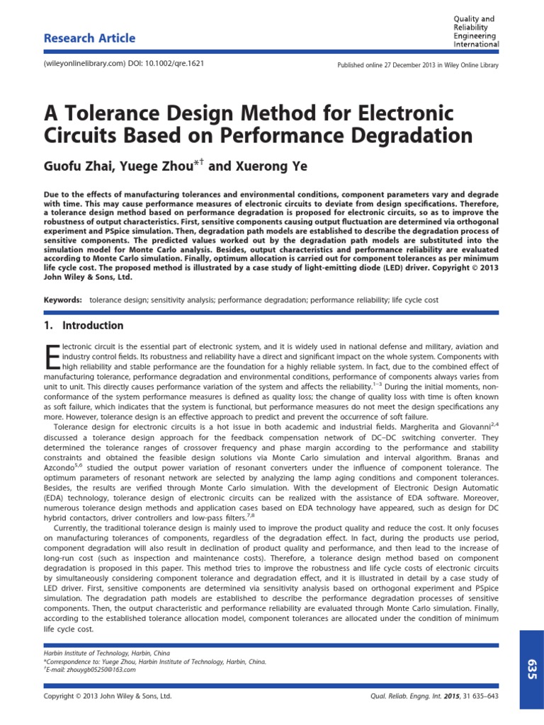 2013, A Tolerance Design Method For Electronic Circuits Based On ...