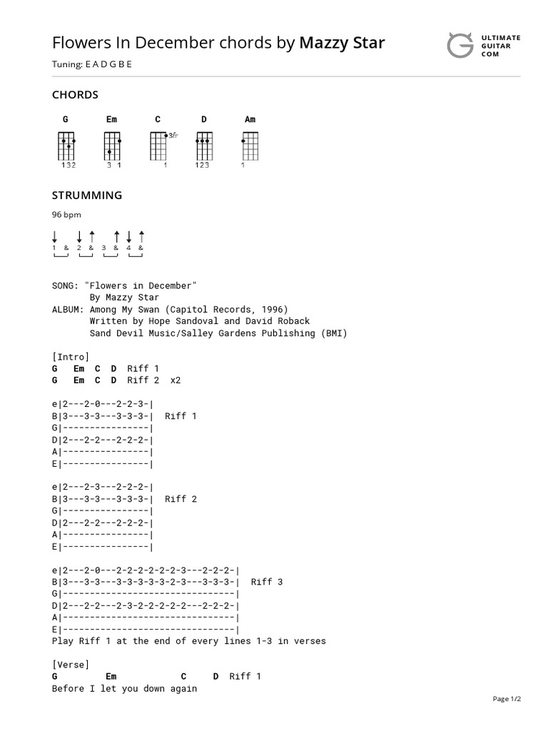 Flowers in December Chords by Mazzy Startabs at Ultimate Guitar Archive