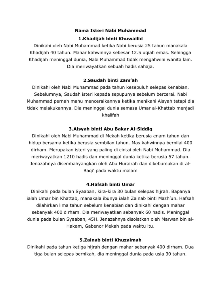 Nama Isteri Nabi Muhammad Pdf