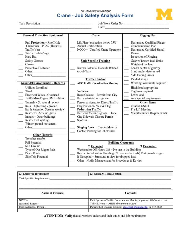 Crane Job Safety Analysis Form | PDF