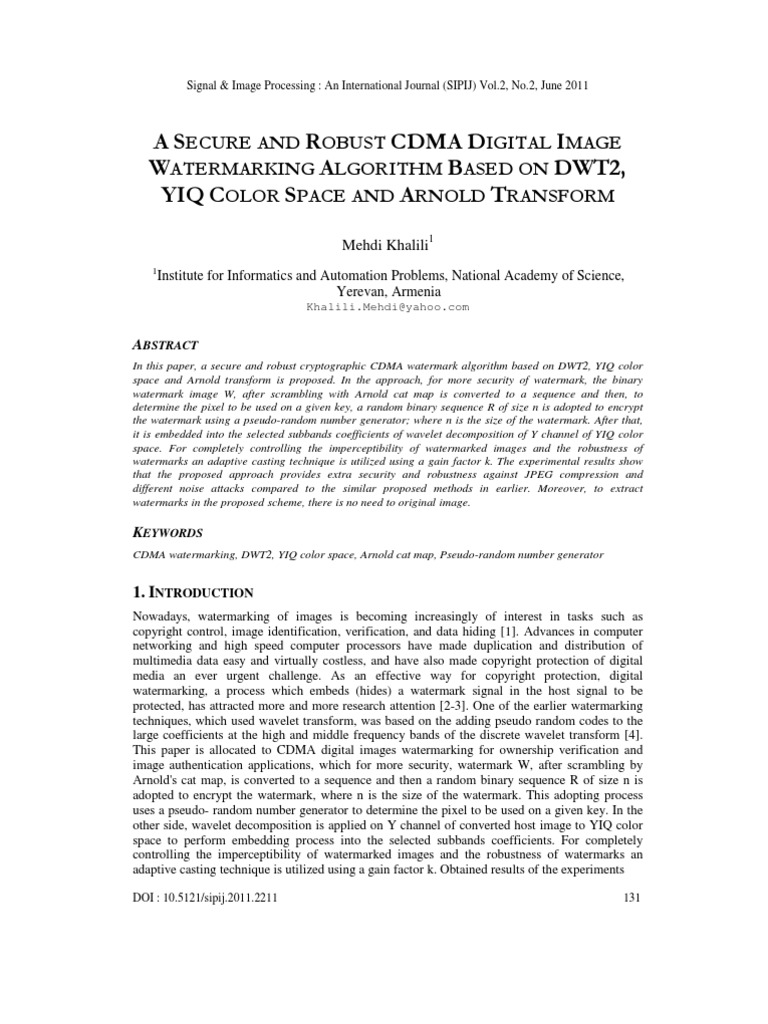 A Secure and Robust CDMA Digital Image Watermarking Algorithm Based On ...