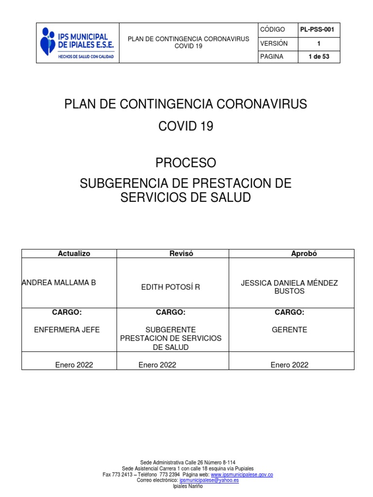 Plan de Contingencia Coronavirus Covid 19 | PDF | Ciencias de la Salud ...