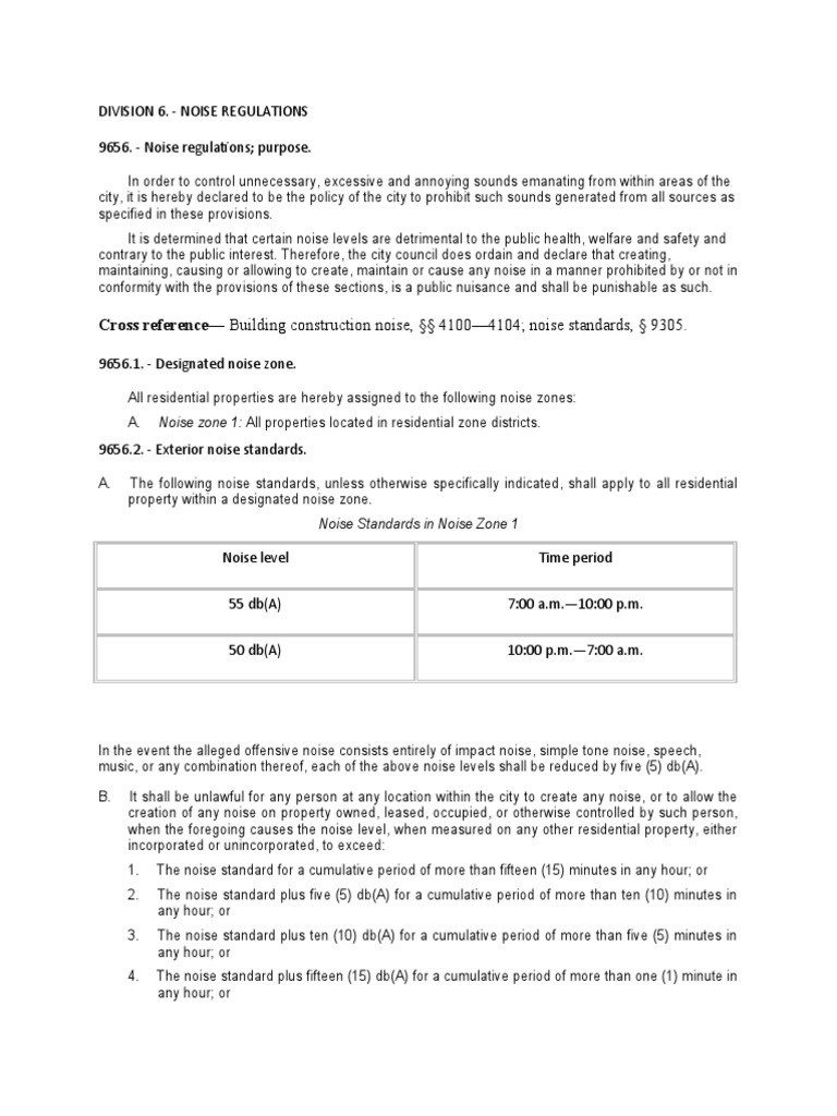 Regulating Noise Levels in Residential Zones An Overview of a Municipality