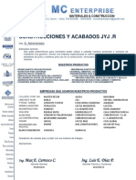 Carta de Presentacion de MC Enterprise para Construcciones y Acabados Jyj.r
