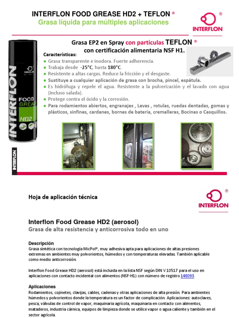 Interflon Food Grease HD2 Aerosol PDF Rodamiento (Mecánico) Agua