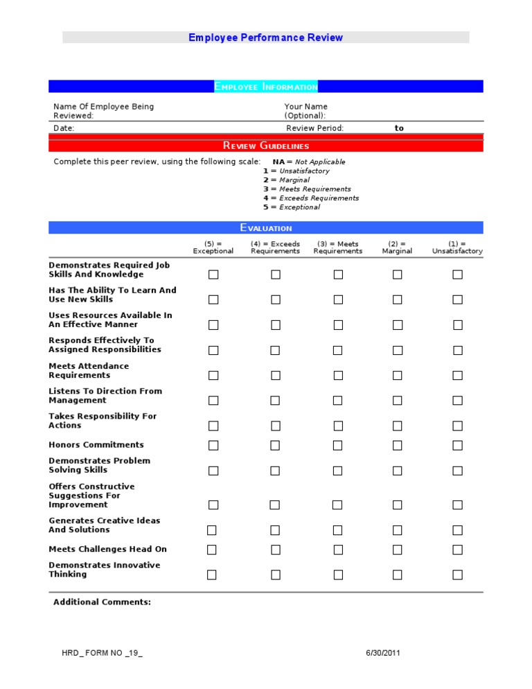 HRD Form No 19 Employee Performance Form | PDF
