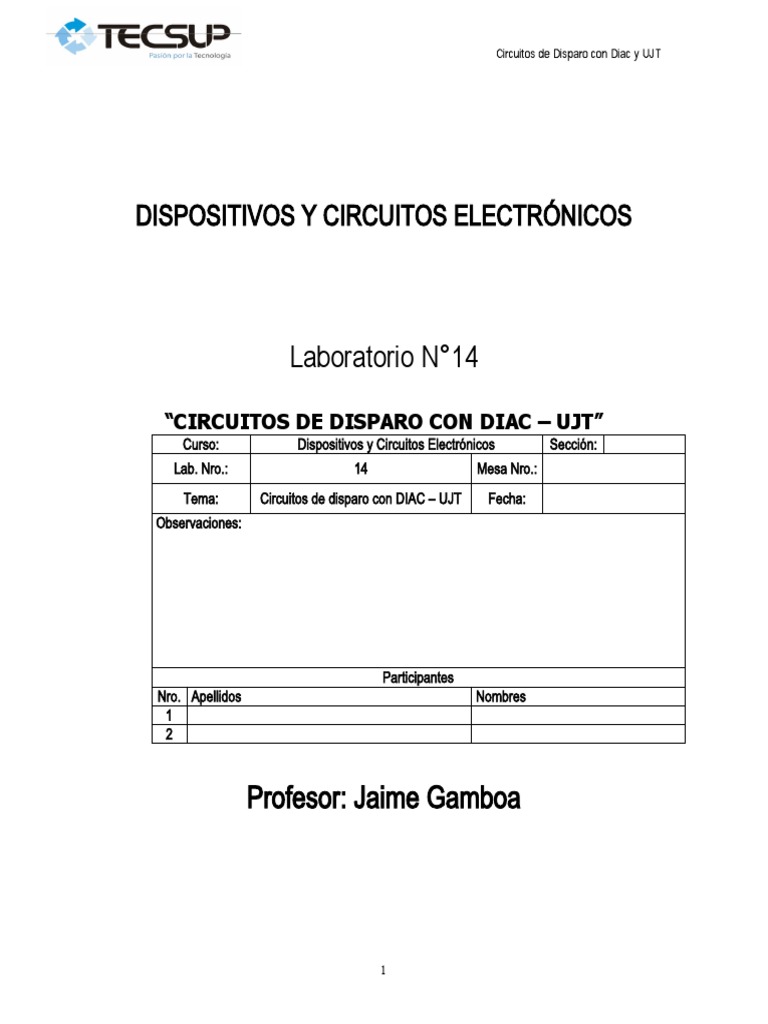 Lab - 14 Circuitos de Disparo DIAC-UJT | PDF | Electrónica | Transistor
