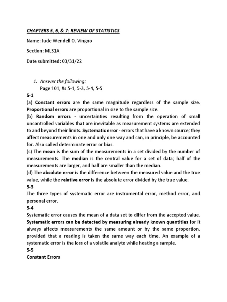 Statistical Concepts and Errors Review | PDF | Observational Error ...