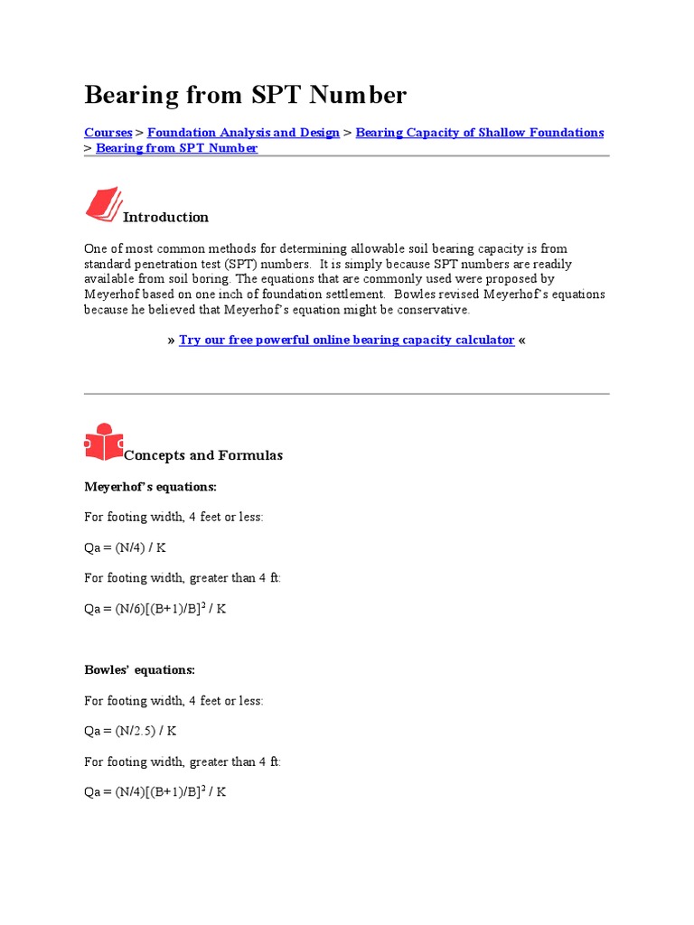 Determine Soil Bearing Capacity From Spt Pdf Civil Engineering