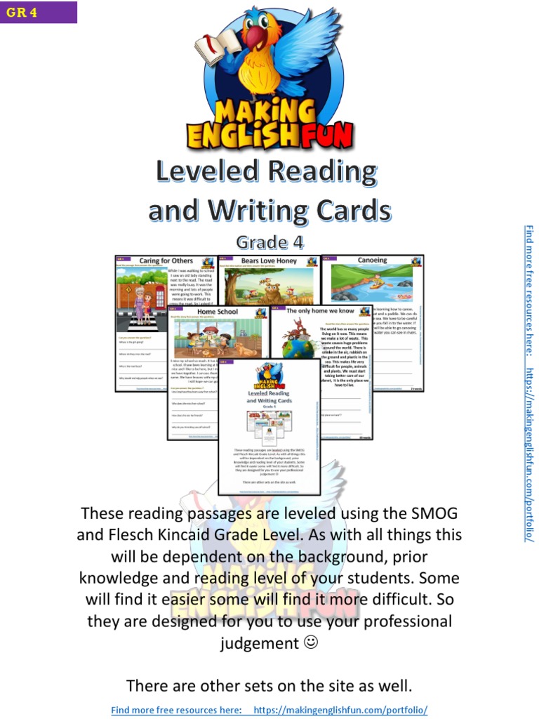 Reading and Writing Comprehension Cards Grade 4 PDF Beehive