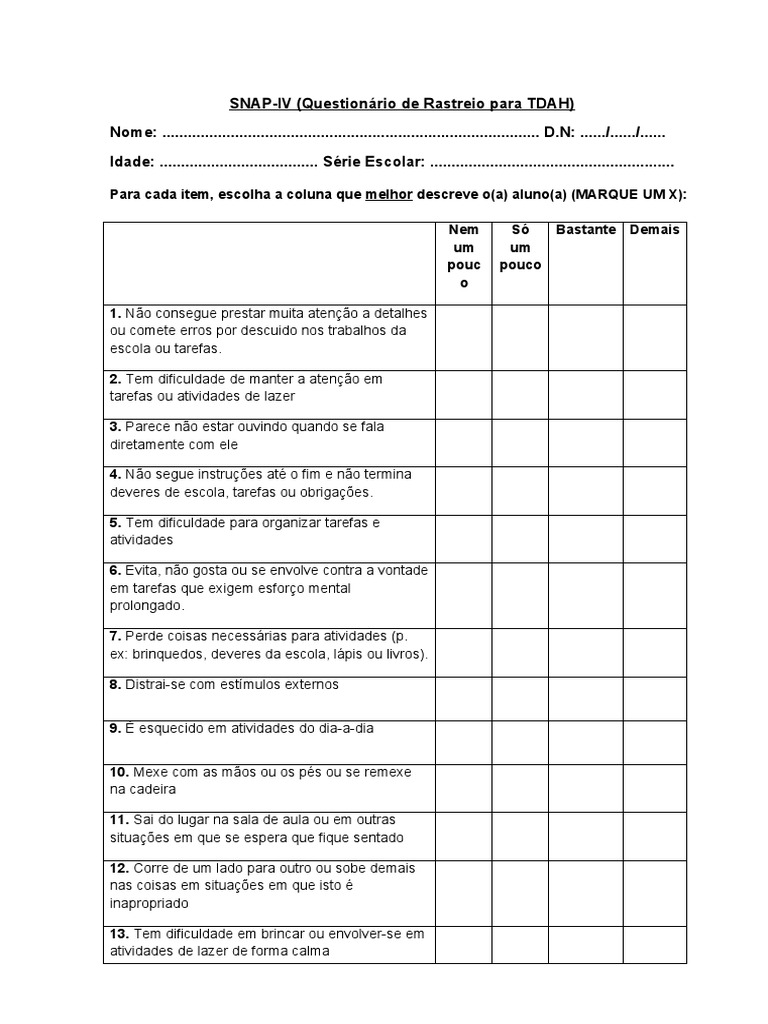 Questionário SNAP-IV para TDAH | PDF