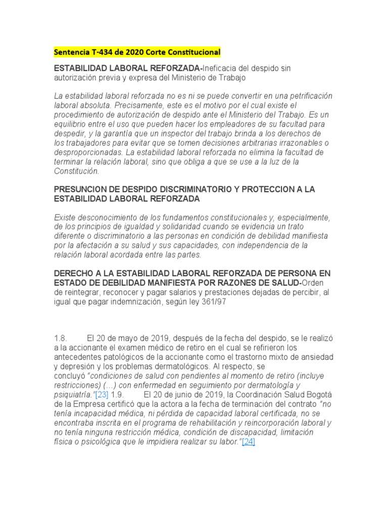 Sentencia T-434 de 2020 Corte | PDF | Trastorno mental | Derecho ...