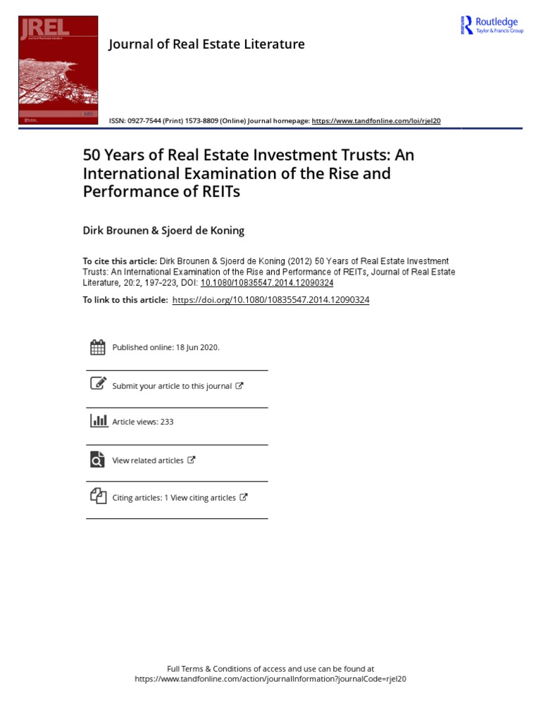 50 Years of Real Estate Investment Trusts An International Examination