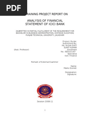 Project Report On Icici Bank Balance Sheet Banks
