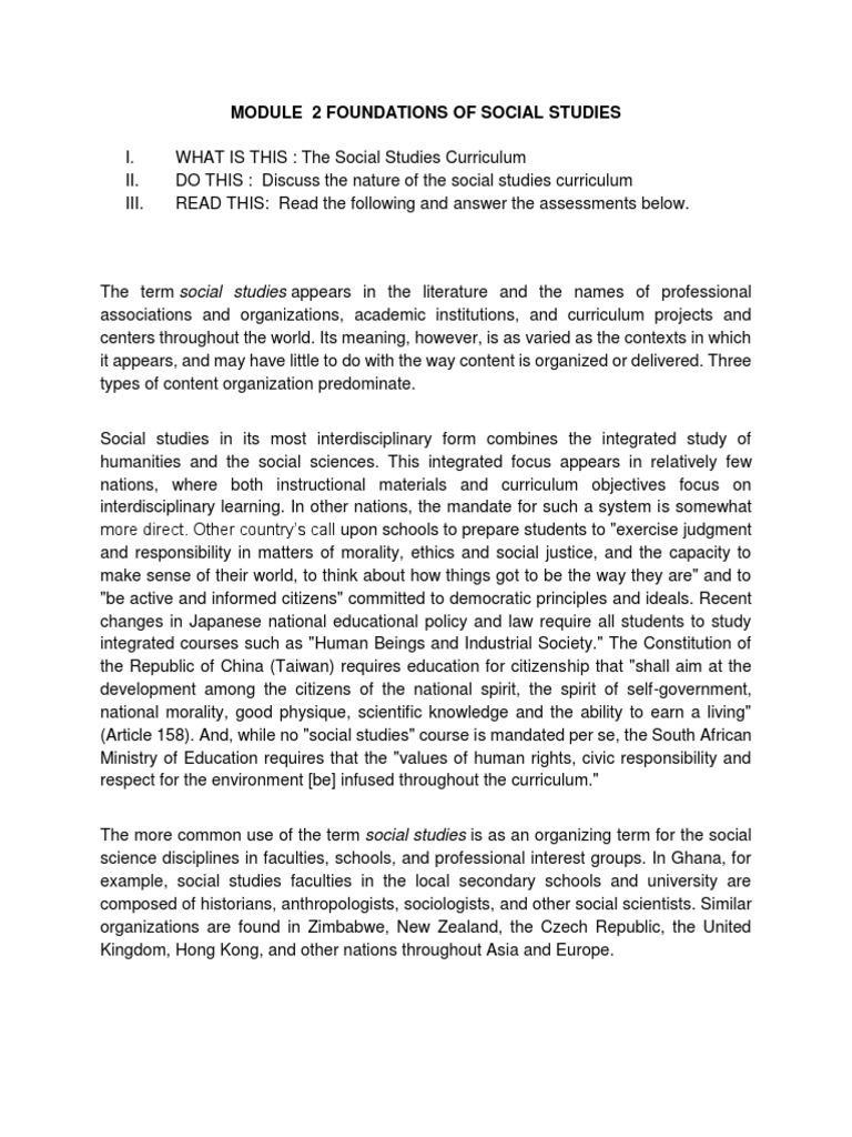 MODULE 2 The Social Studies Curriculum PDF Curriculum Teachers