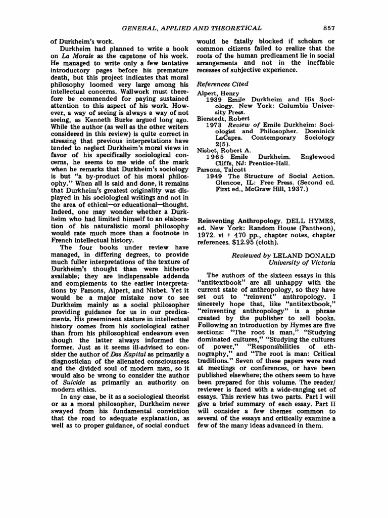 GENERAL, APPLIED AND THEORETICAL Reinventing Anthropology Dell