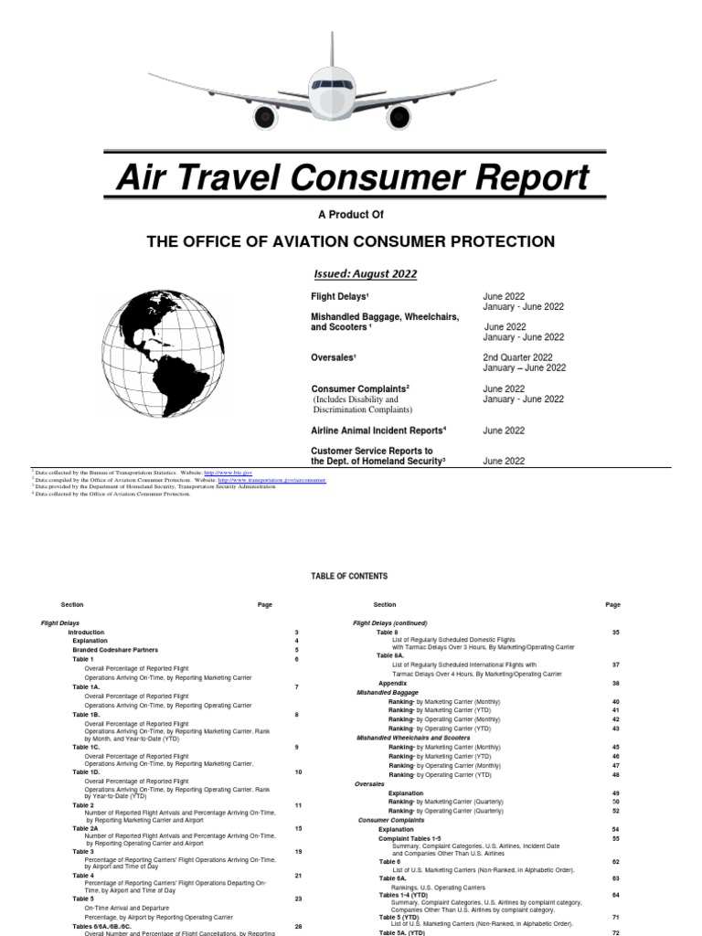 August 2022 Air Travel Consumer Report PDF Airlines Delta Air Lines