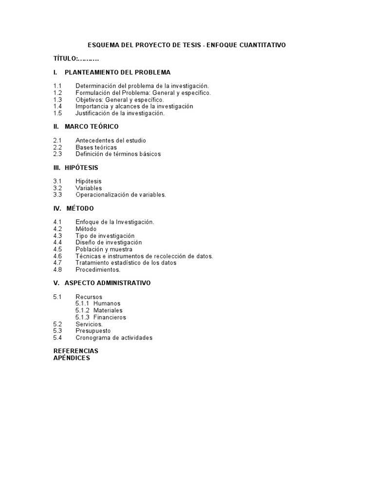 Esquema de Proyecto de Tesis Cuantitativo | PDF | Hipótesis | Teoría