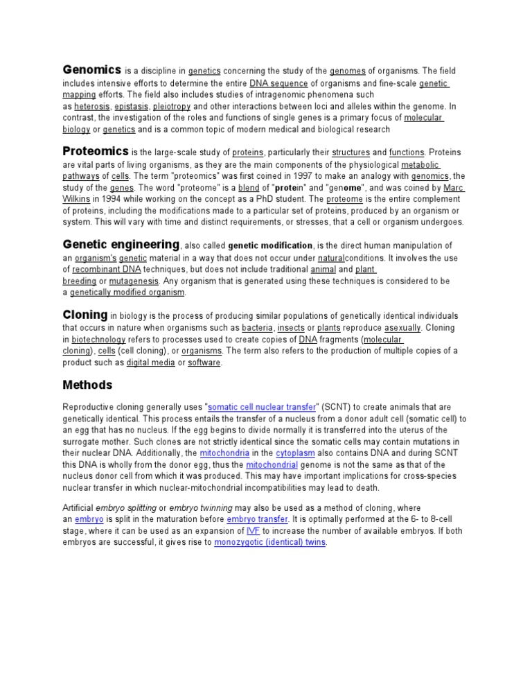 Overview of Genomics and Proteomics | PDF | Cloning | Genetics