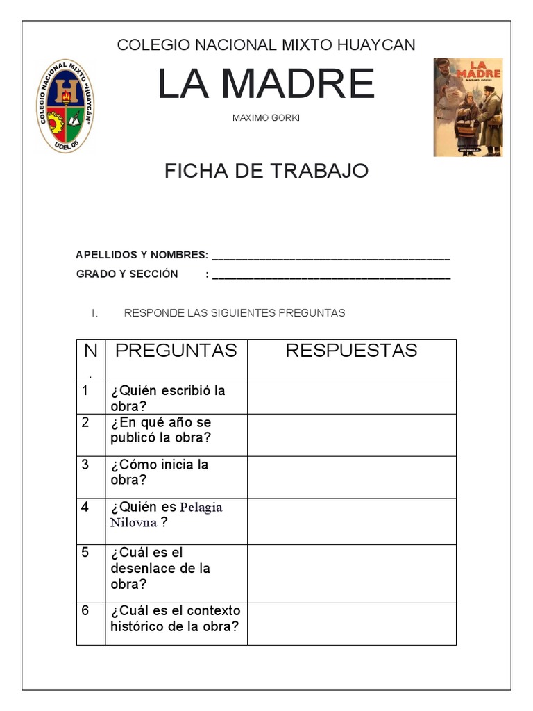 Ficha de Trabajo La Madre | PDF