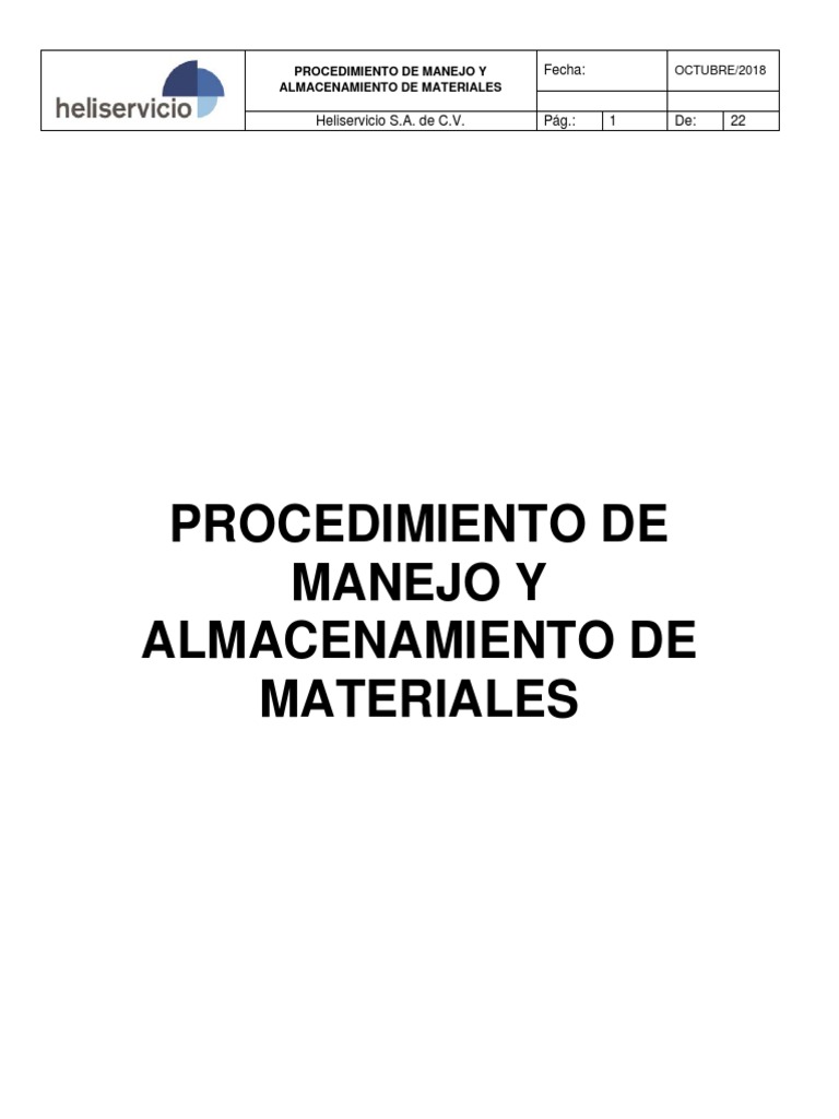 Procedimiento de Manejo y Almacenamiento de Materiales | Descargar ...