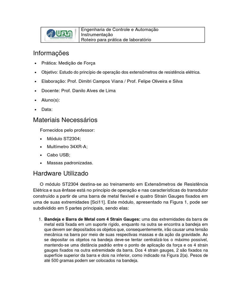 Prática de Medição de Força em Laboratório | PDF | Engenharia Elétrica ...