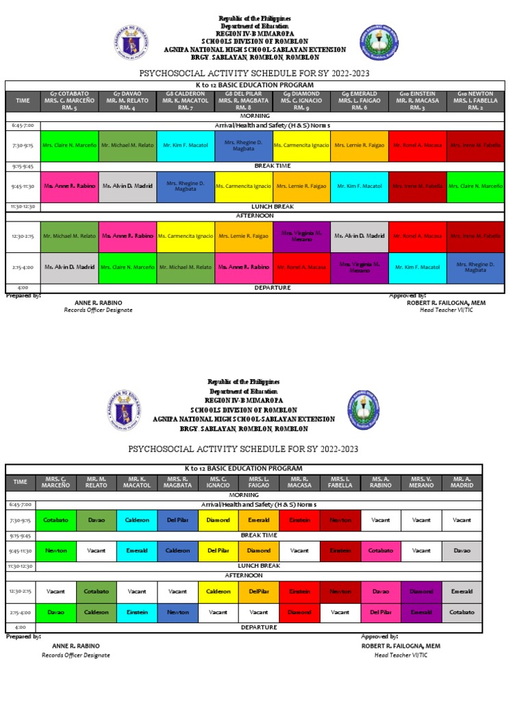Psychosocial Activity Schedule 2022-2023 | PDF | Reference | Psychology
