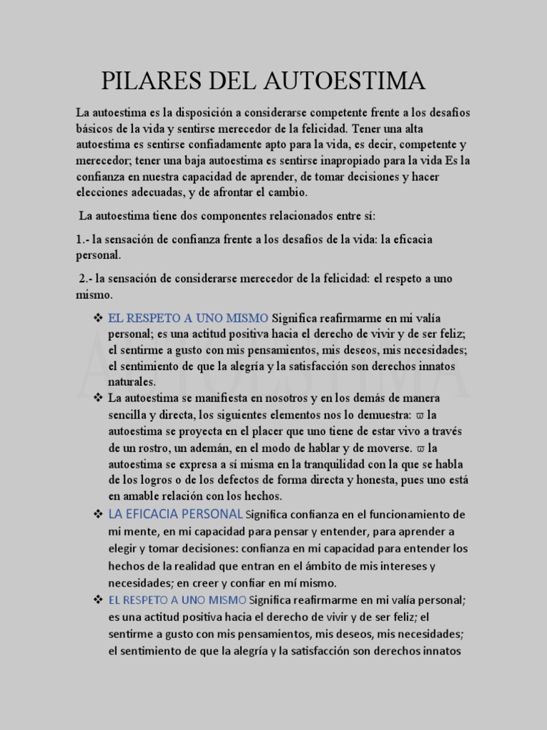 Pilares de la Autoestima y su Importancia | PDF | Autoestima | Ciencias ...