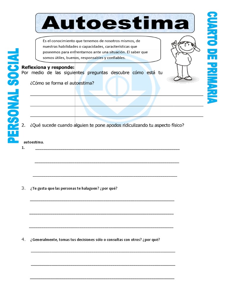 Ficha La Autoestima para Cuarto de Primaria | PDF | Sicología ...