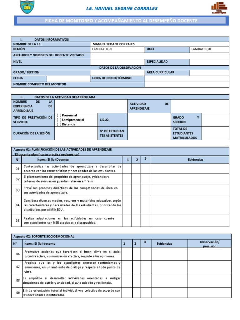 Ficha de Monitoreo Docente 2023 | PDF | Evaluación | Aprendizaje