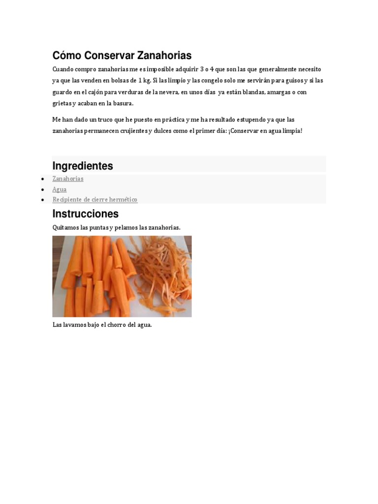 Cómo Conservar Zanahorias PDF