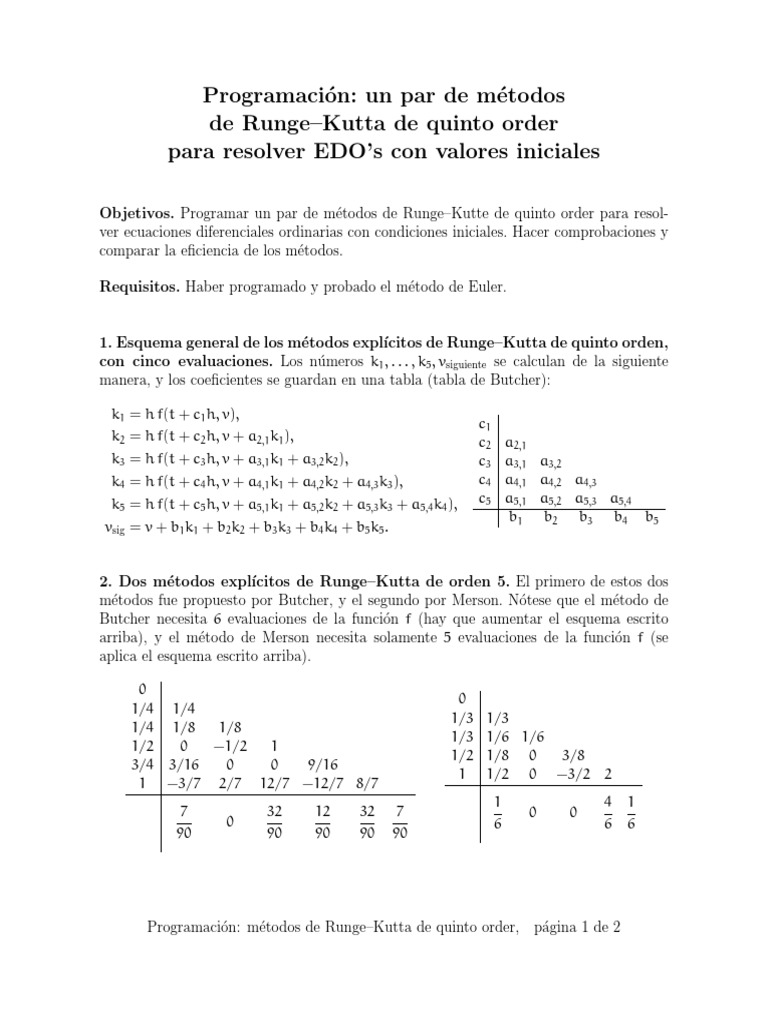 Prog Runge Kutta Fifth Order Ode Solvers Es | PDF | Cálculo | Ciencia ...