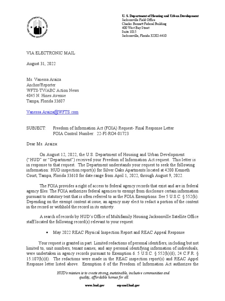 Final FOIA Response Letter Silver Oaks Apts PDF Freedom Of Final FOIA Response Letter Silver Oaks Apts PDF Freedom Of