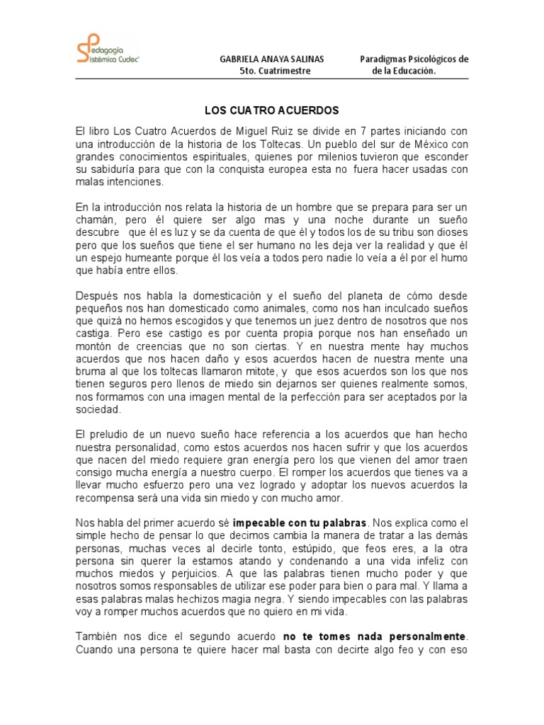 RESUMEN Los 4 ACUERDOS | PDF | Amor | Mente